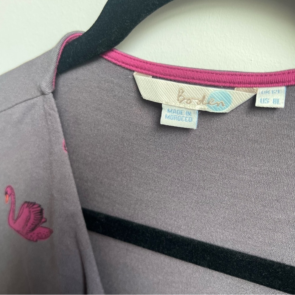 Boden Gray Ruched Sheath Dress with Pink Swans - Picture 6 of 16